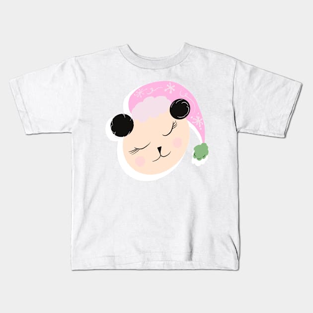 Cute Panda Christmas Hat Pink Kids T-Shirt by Dreambigdigitaldesigns